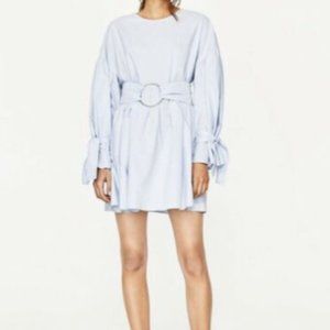 ZARA TRAFALUC COLLECTION LIGHT BLUE BELTED DRESS